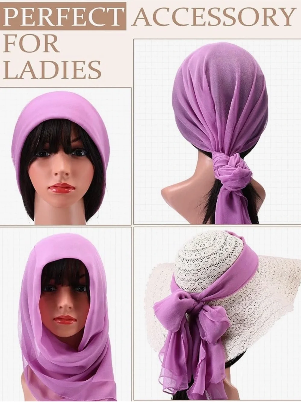 Women’s Solid Color Chiffon Scarf - Set of Six Assorted Colors